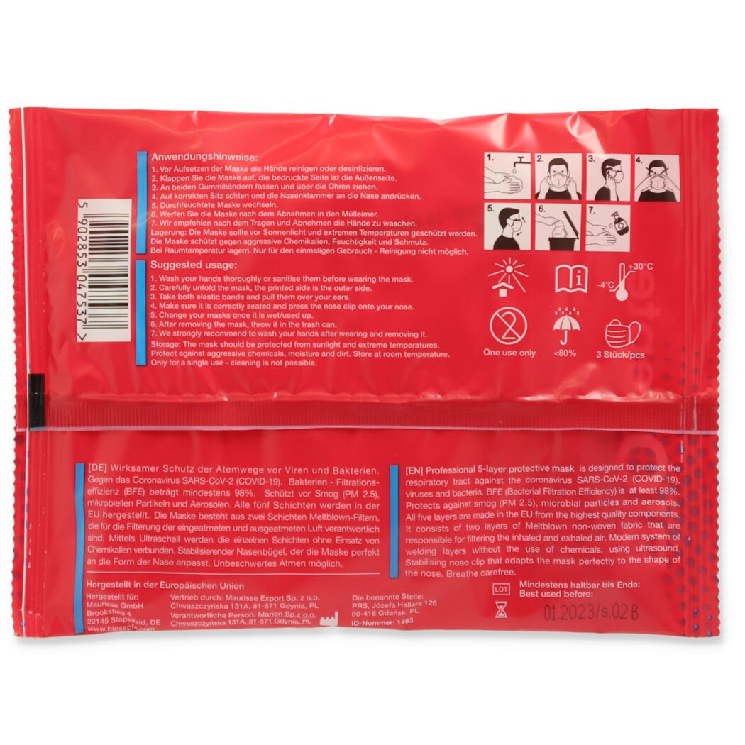 FFP2-Maske BioSepte Verpackung mit Anleitung