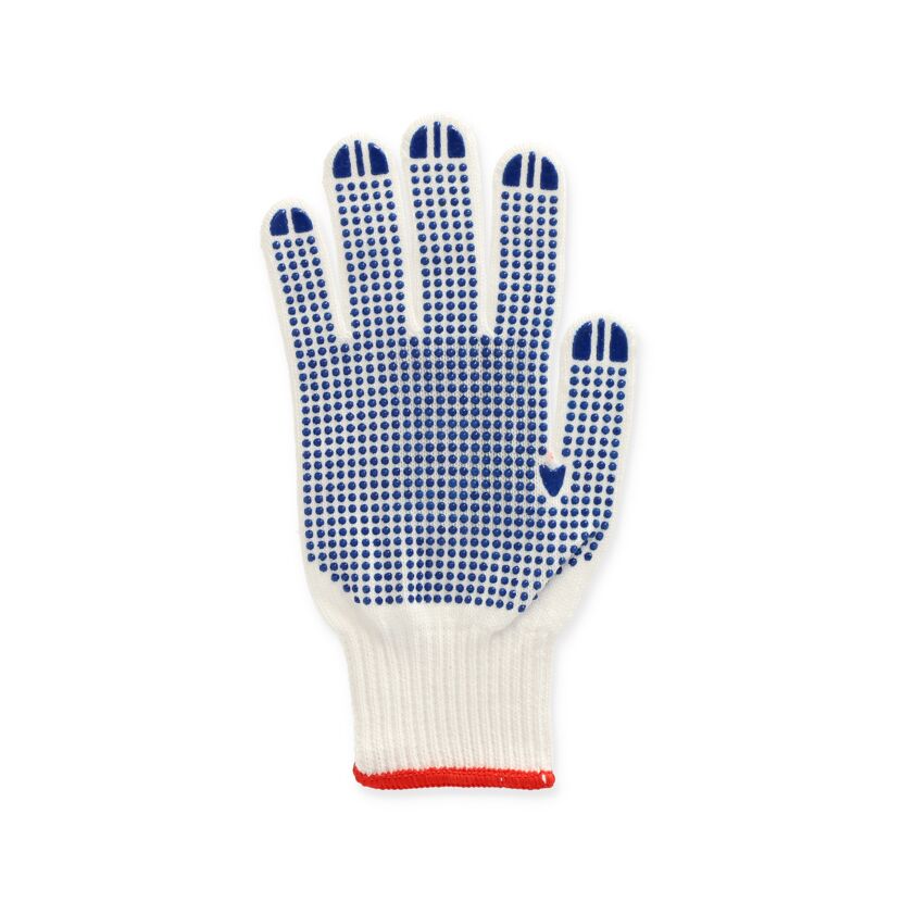 Weißer Arbeitshandschuh mit blauen Noppen