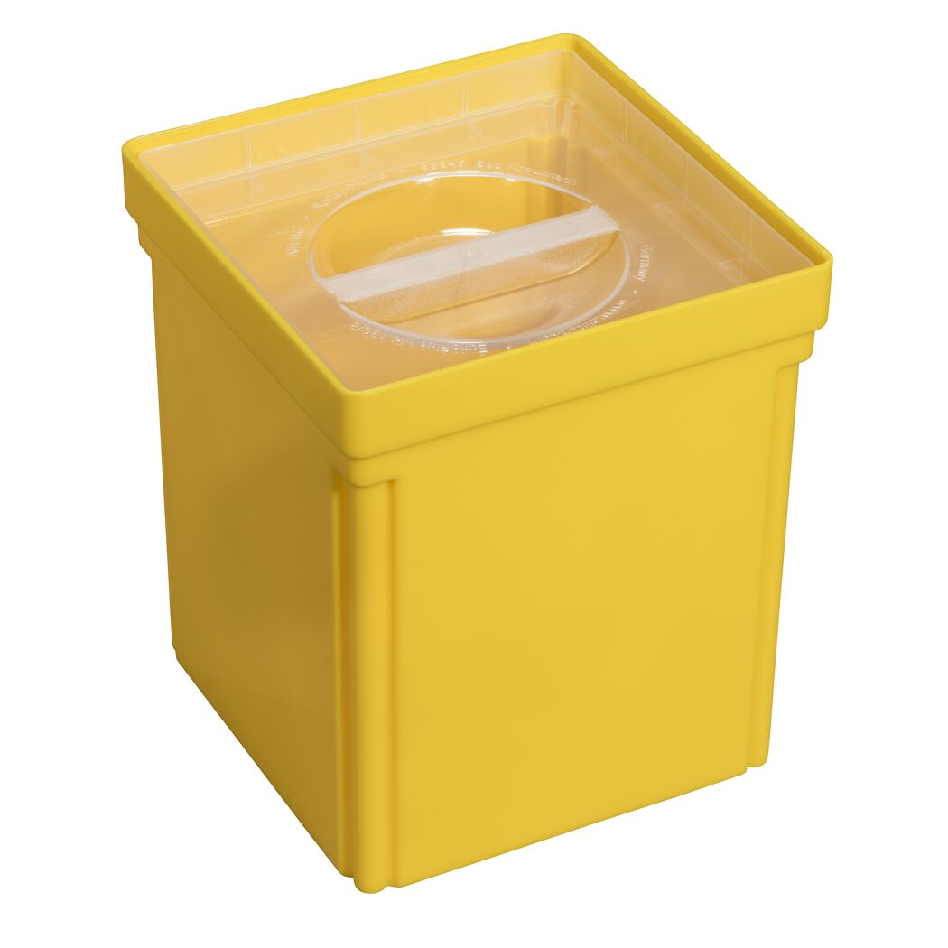 Gelbe Europlus Einsatzbox mit transparentem Deckel
