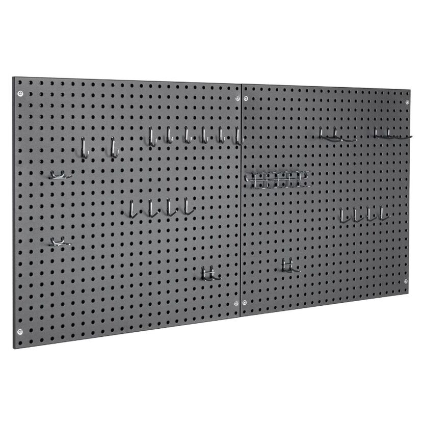 Graues Lochwandsystem mit Haken-Set.