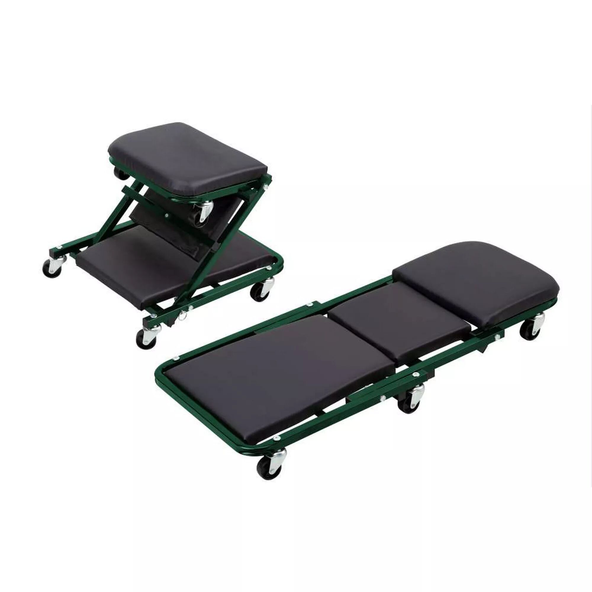 Rollbarer Werkstattstuhl in zwei Positionen