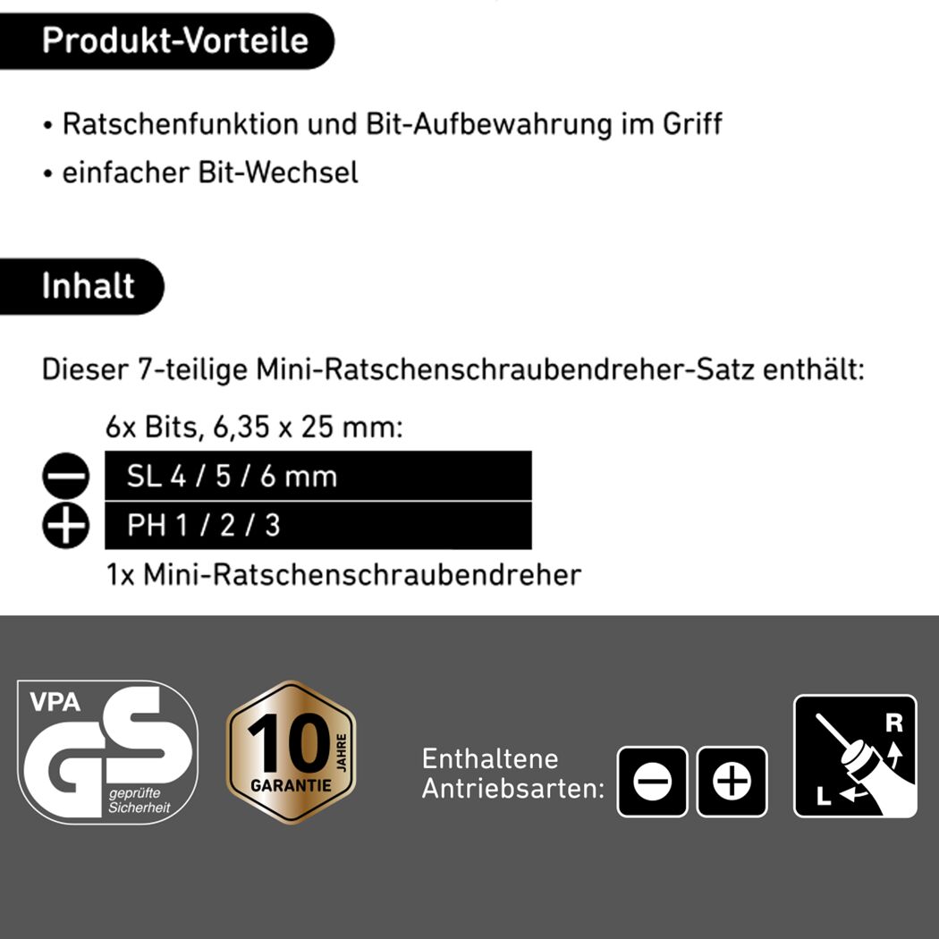7-teiliger Mini-Ratschenschraubendreher-Satz