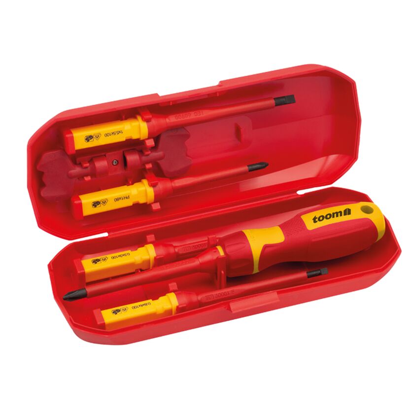 VDE-Schraubendreher Set, 7-teilig, rot-gelb im geöffneten Kasten