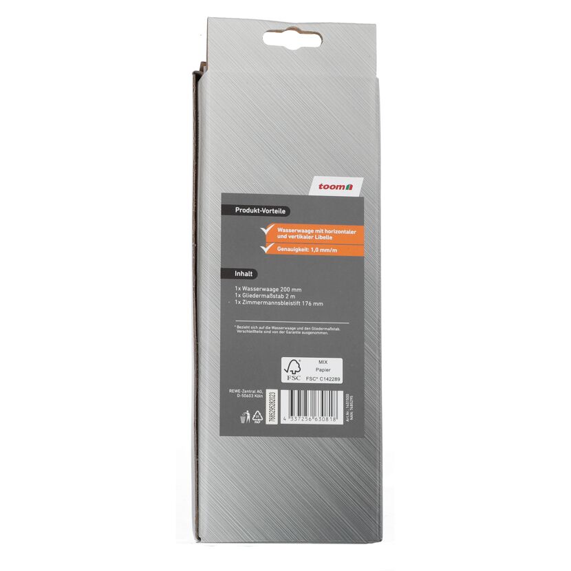Rückseite der Verpackung vom toom Messwerkzeug-Set, 3-tlg.