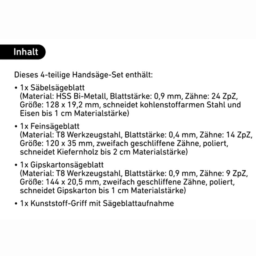 4-teiliges Handsäge-Set mit verschiedenen Sägeblättern