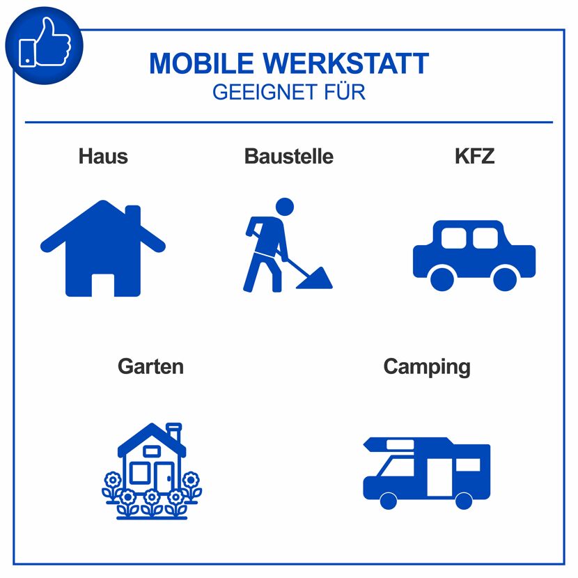 Mobile Werkstatt für Haus, Baustelle, KFZ, Garten und Camping