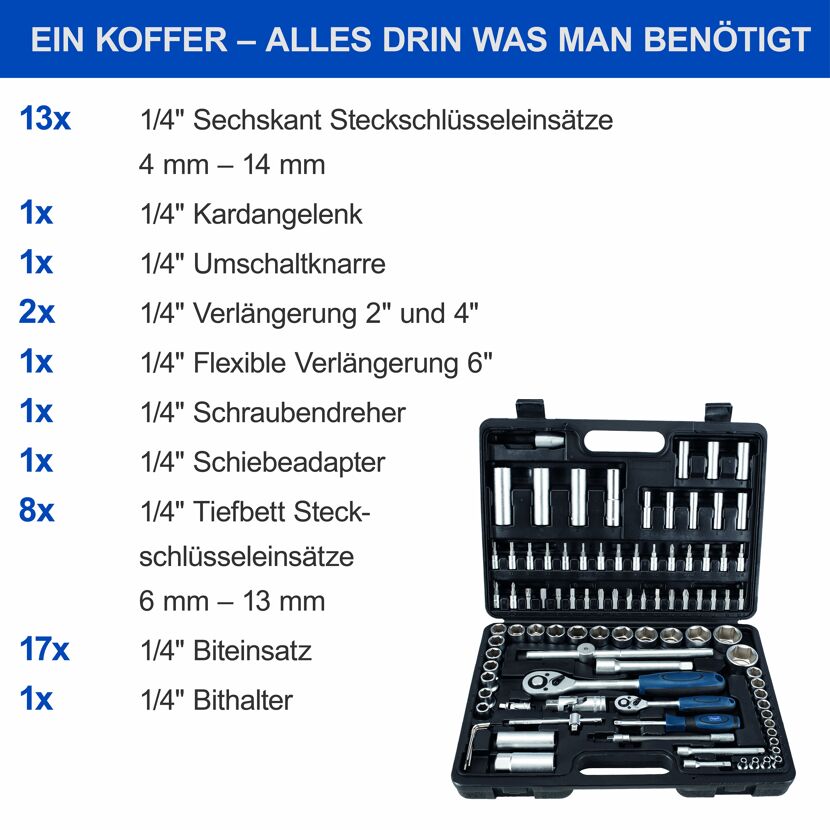 Werkzeugkoffer mit Steckschlüssel- und Biteinsätzen