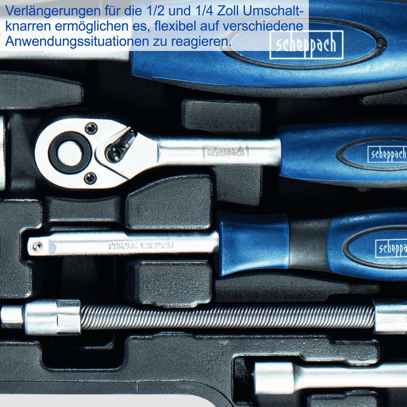 Scheppach Werkzeugkoffer mit Knarren und Verlängerungen