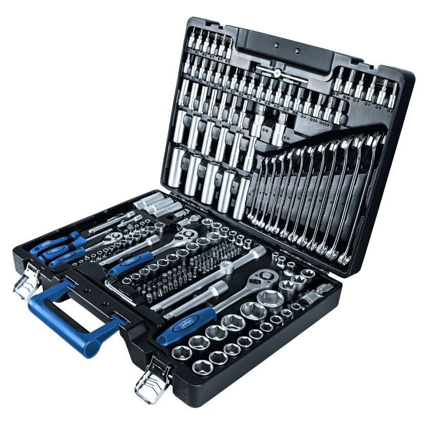 Werkzeugkoffer mit Schraubenschlüsseln, Steckschlüsseln und Bits
