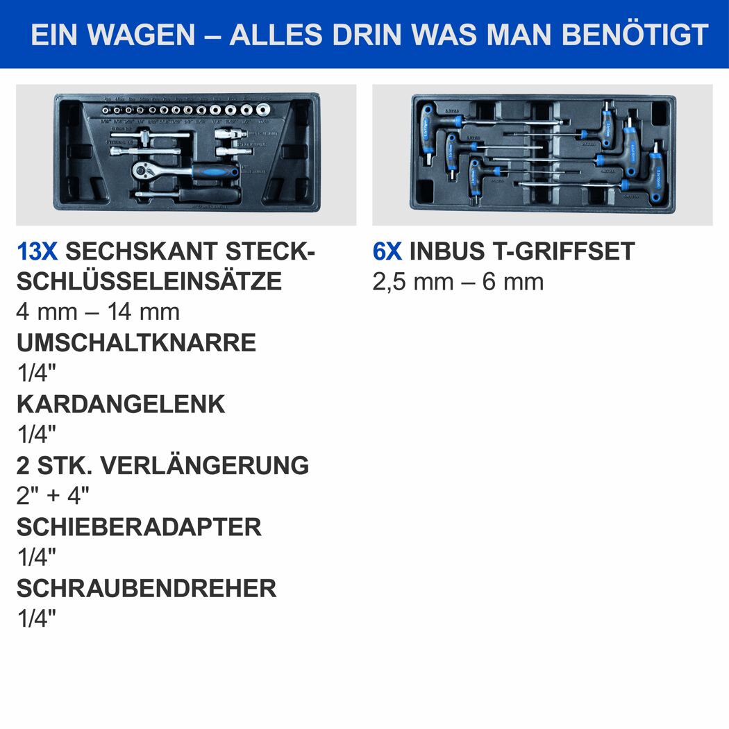 Werkzeugset mit Inbus T-Griff und Steckschlüsseleinsätzen
