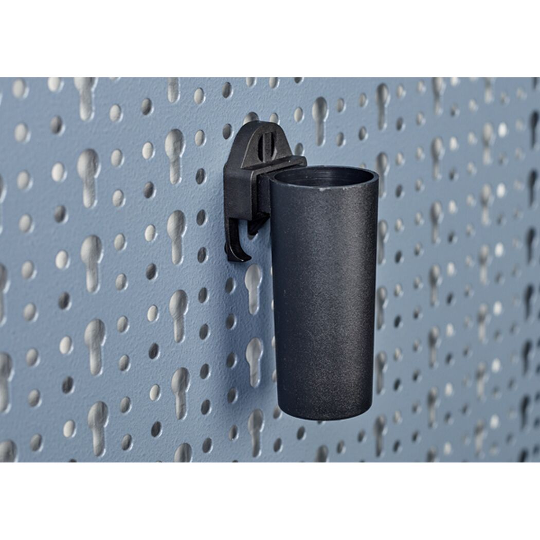 Schwarzer Systemhalter für Lochwand.