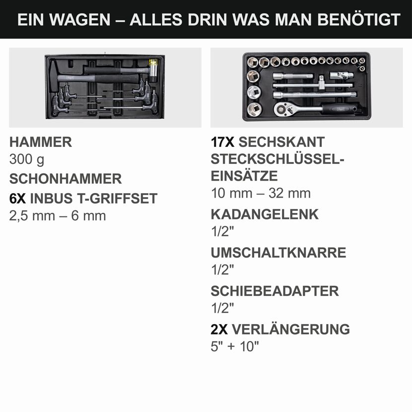 Werkzeugkasten mit Hammer, Schonhammer und Inbusschlüssel-Set