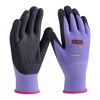 Ein Paar violette Arbeitshandschuhe mit schwarzen Handflächen