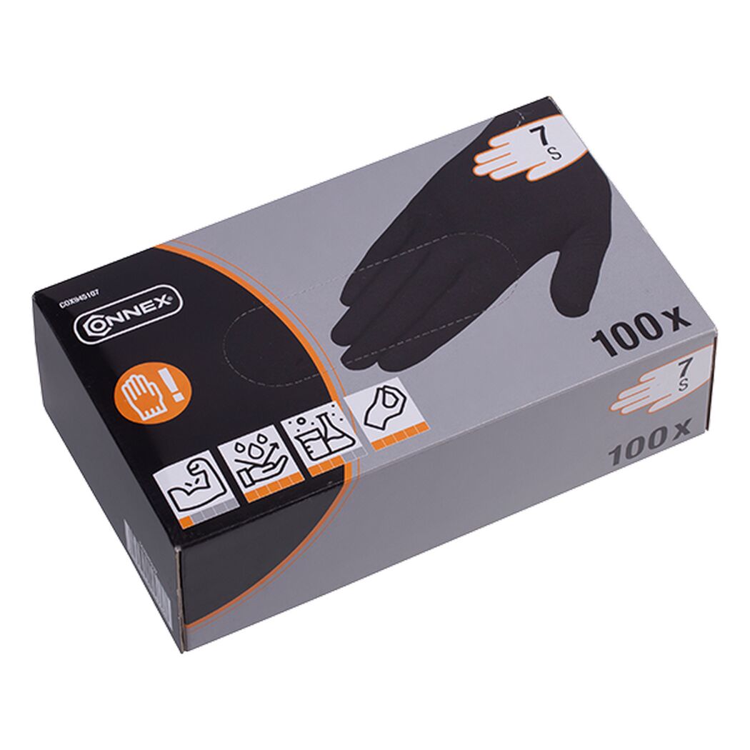 Schwarze Einweghandschuhe in Verpackung