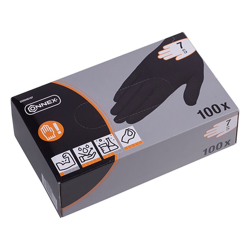 Schwarze Einweghandschuhe in Verpackung