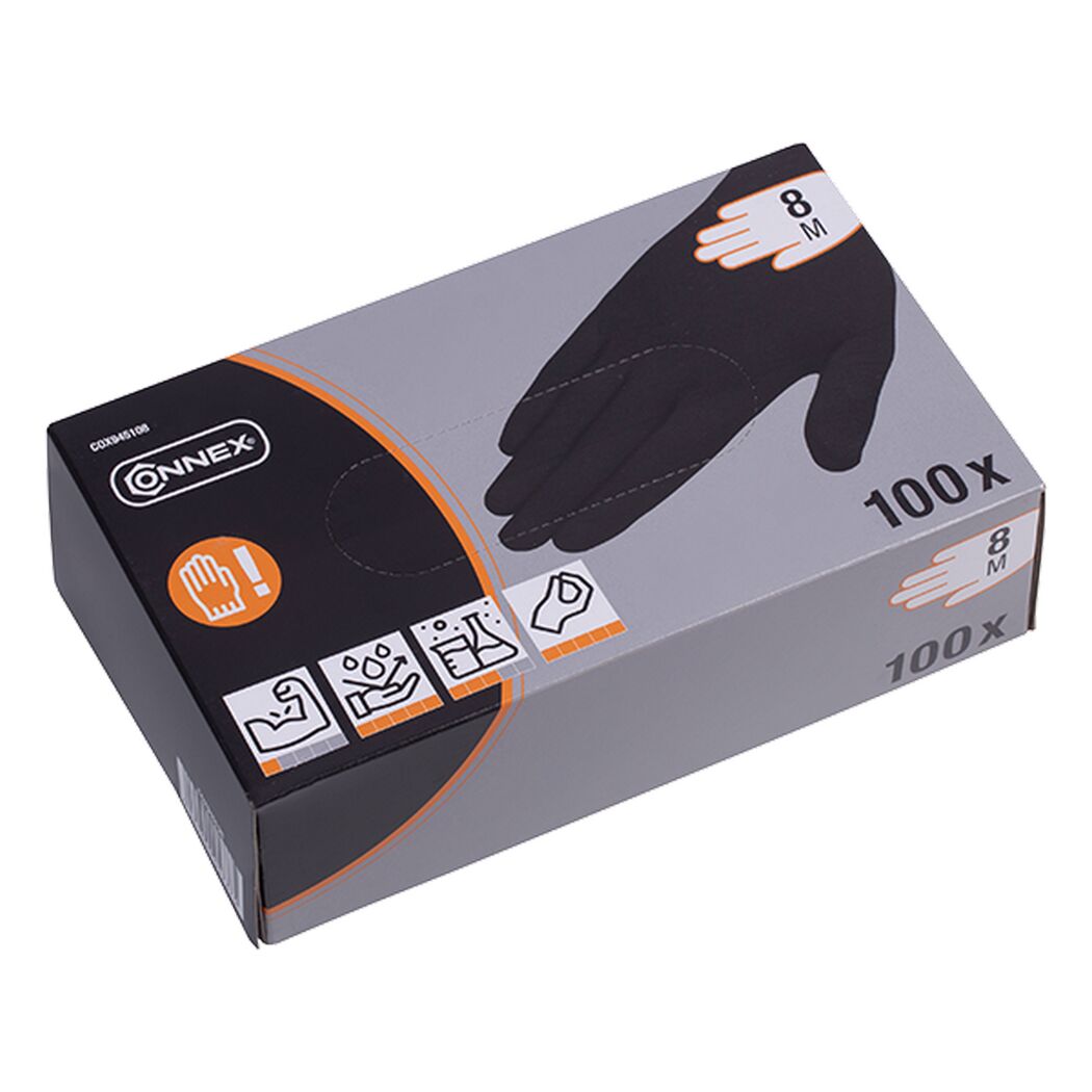 Schwarze Einweghandschuhe in einer Box