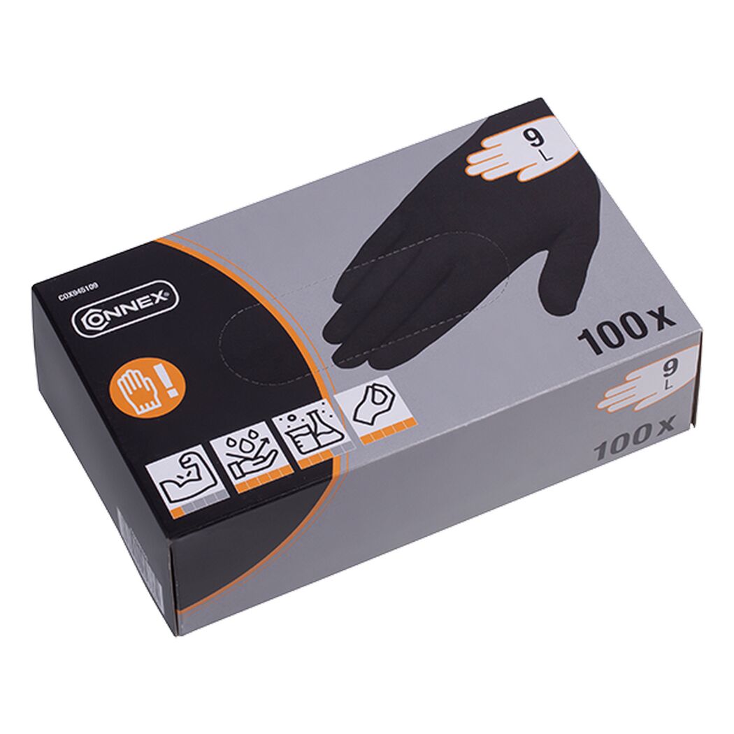 Schwarze Einweghandschuhe in Verkaufsverpackung