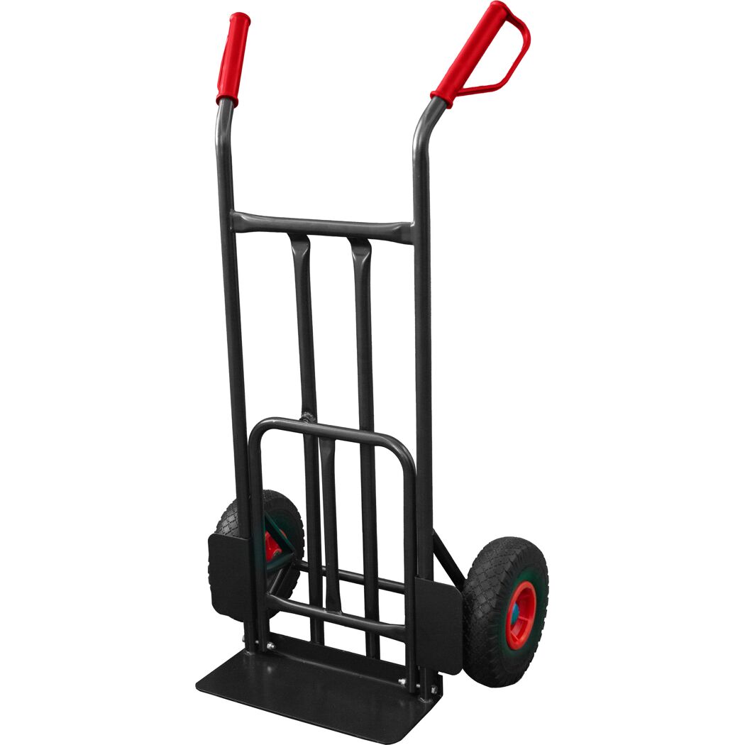 Schwarze Sackkarre mit roten Griffen
