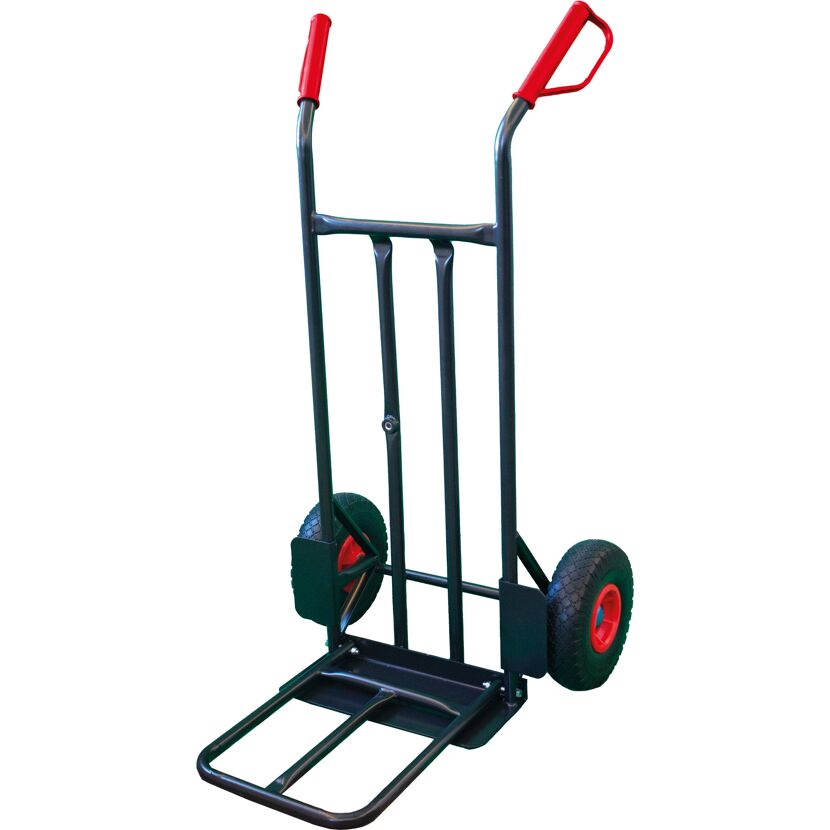 Schwarze Sackkarre mit roten Griffen