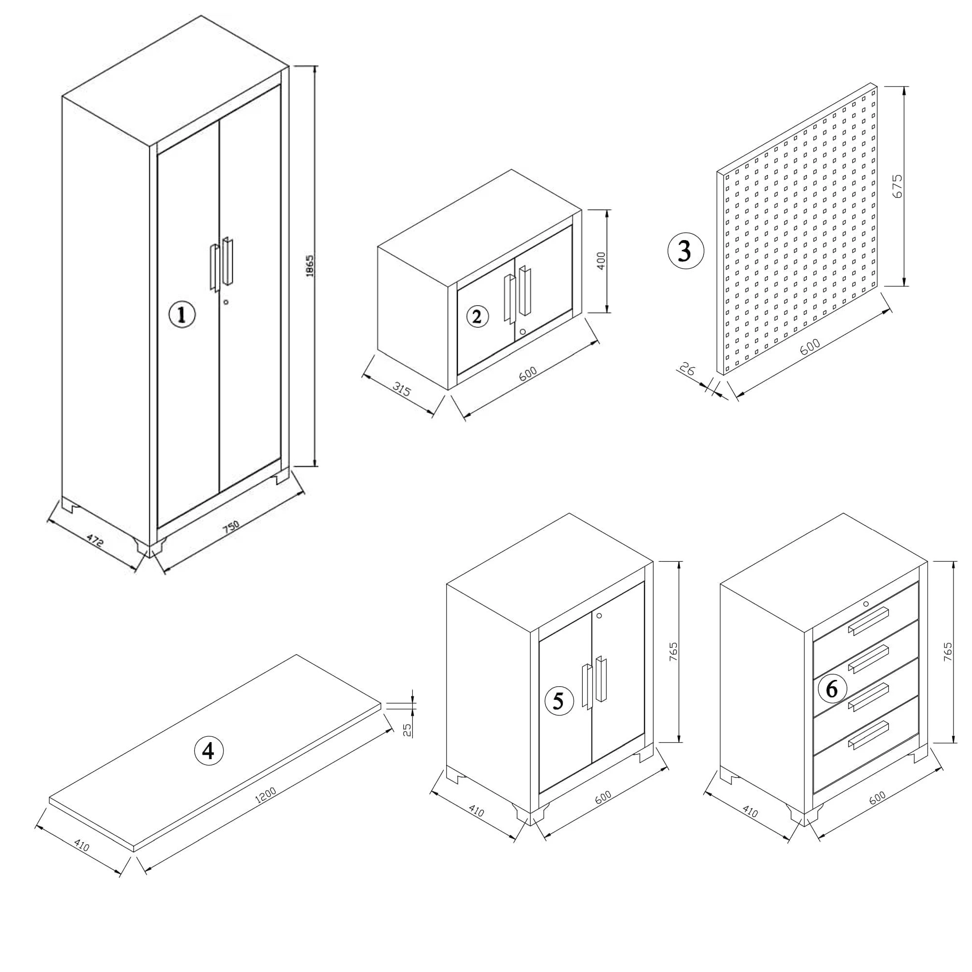 Werkstatteinrichtungs-Set schwarz 8-teilig 195 x 50 x 200 cm + product picture