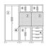 Schrank mit Schubladen und Lochwand.