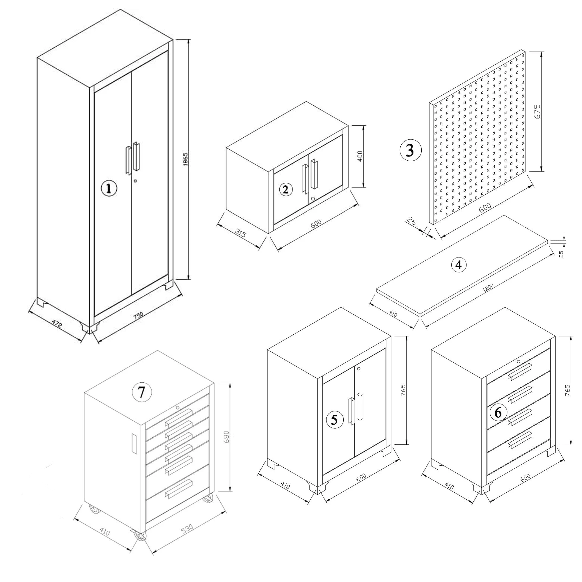 Werkstatteinrichtungs-Set schwarz 11-teilig 255 x 50 x 200 cm + product picture