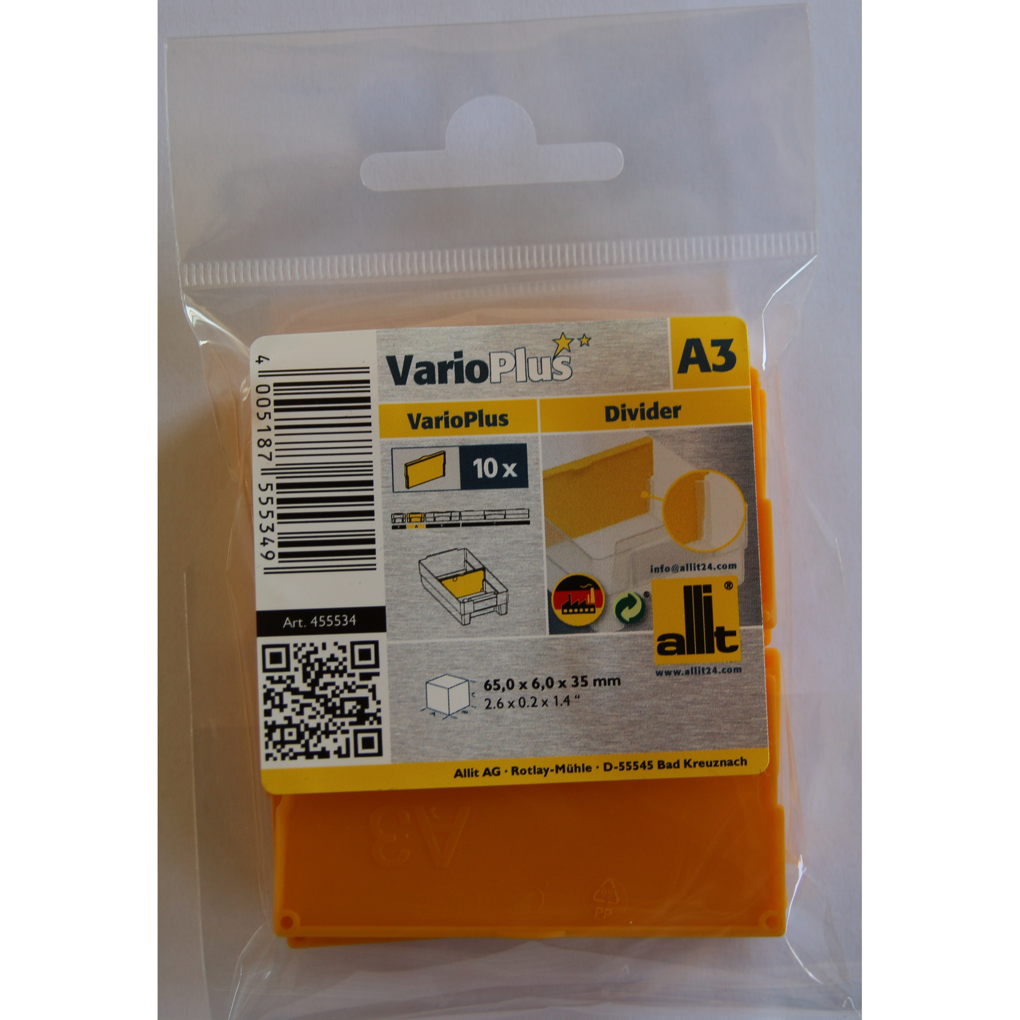 VarioPlus Quertrennsteg 'Extra A3' gelb 6,5 x 3,5 x 0,6 cm 10 Stück + product picture