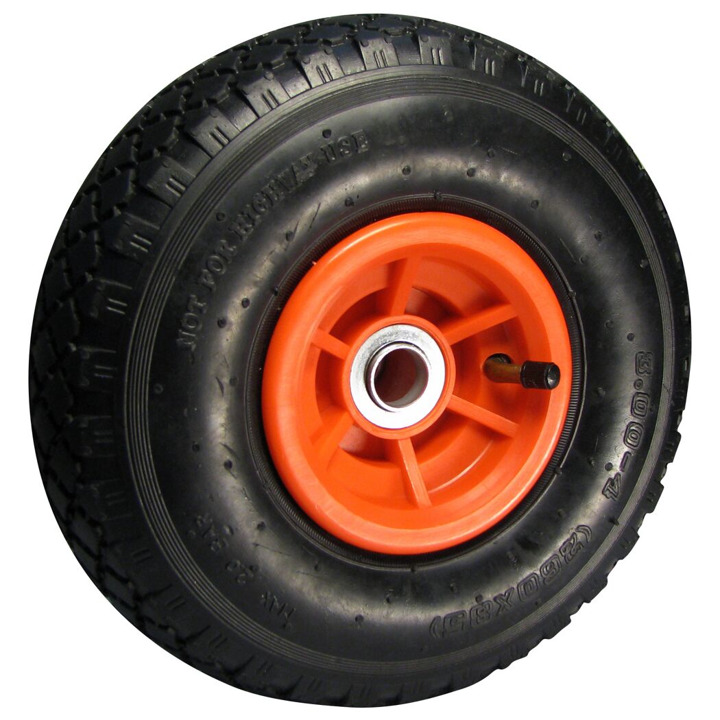 Luftrad Ø 260 mm mit roter Kunststofffelge, versetzter Nabe, Kugellager und Blockprofil