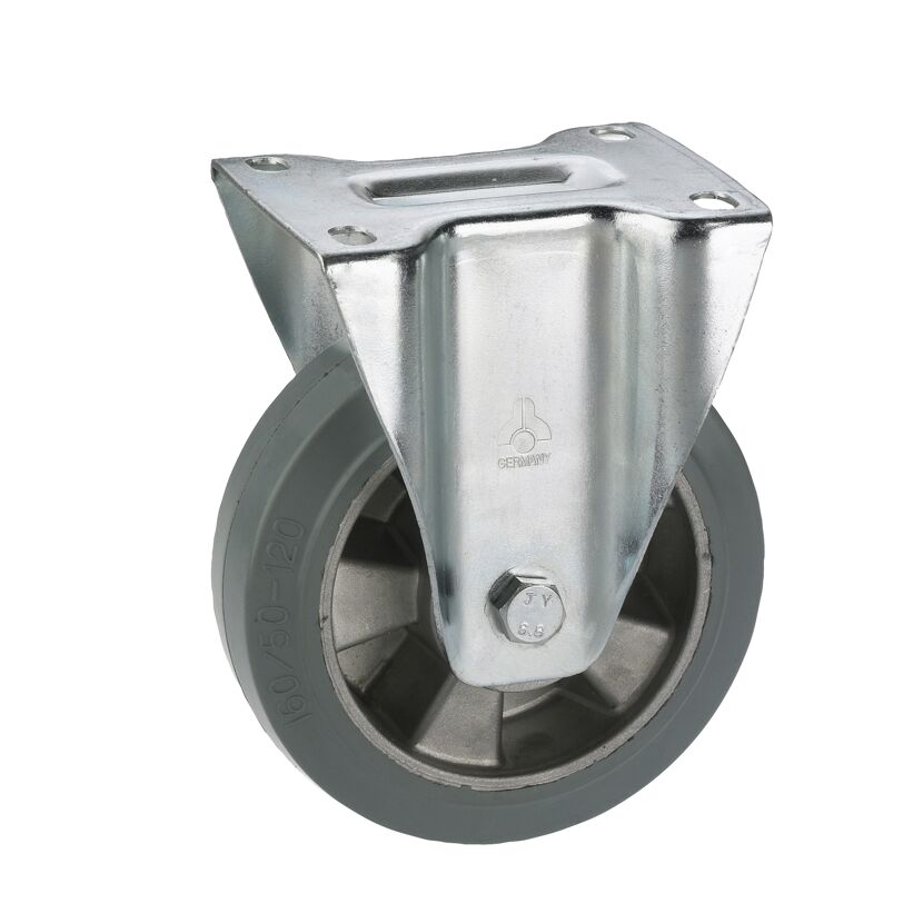 Transportgeräte-Bockrolle, verzinkt, Aluminium-Druckguss Felge mit Kugellager, Elastik Vollgu mmireifen grau, 100 x 40 mm
