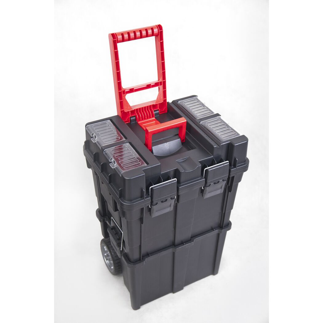 Schwarze Werkzeug Rollbox mit ausgezogenem Griff