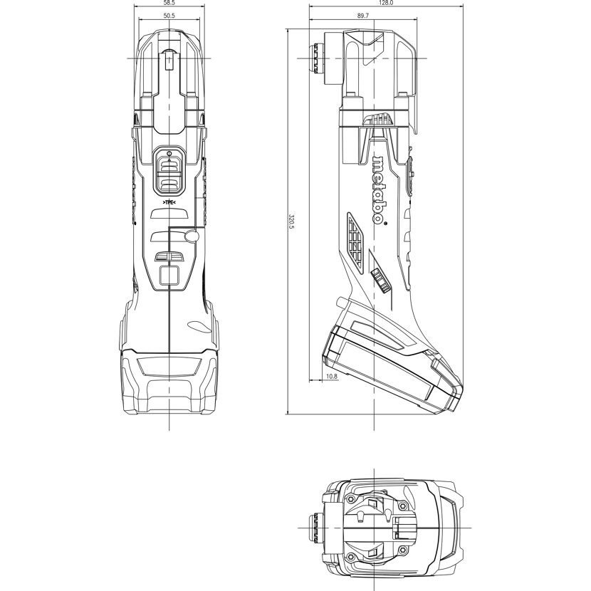 Metabo Akku-Multitool MT 18 LTX mit Maßen