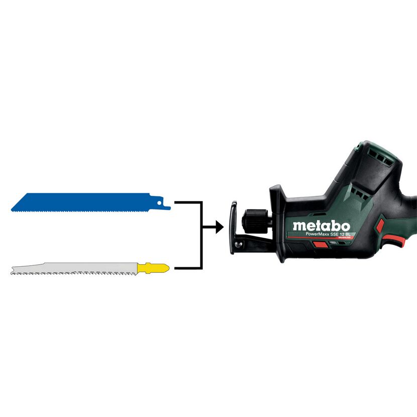 Metabo Akku-Säbelsäge PowerMaxx SSE 12 BL mit Sägeblättern