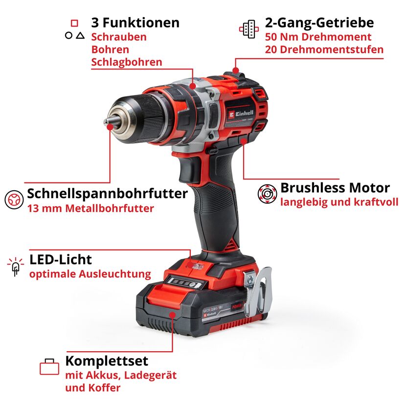 Einhell Akku-Schlagbohrschrauber TE-CD 18/50 Li-i BL