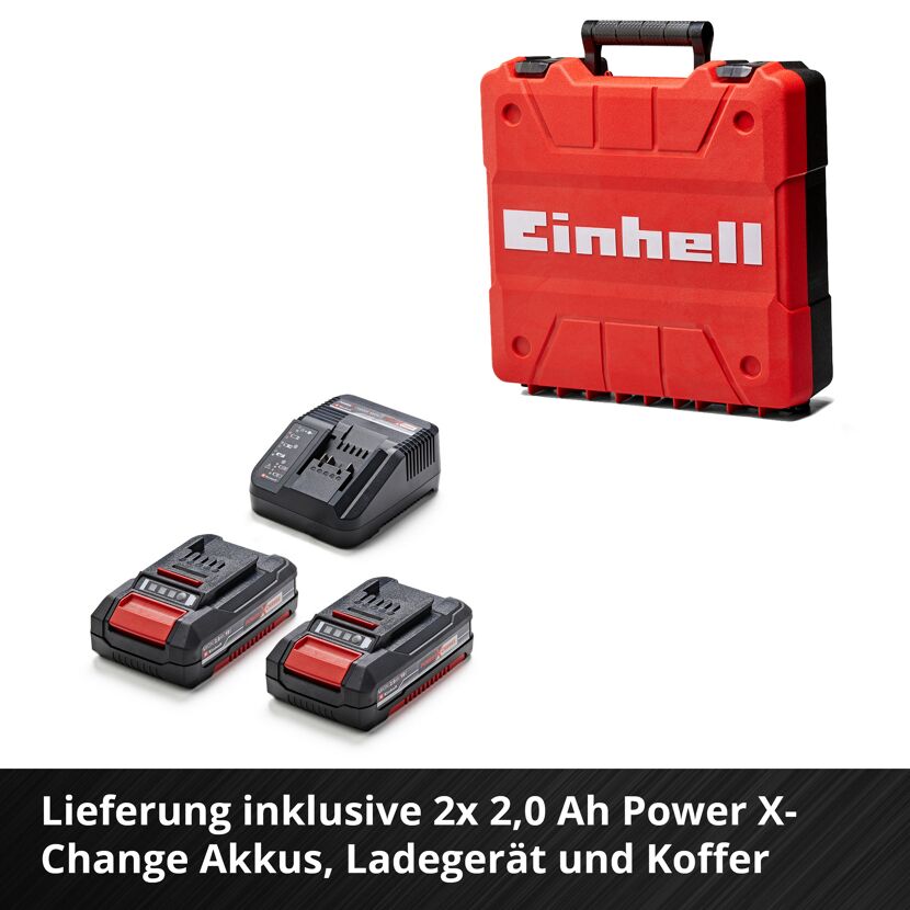 Einhell Power X-Change Akkus, Ladegerät und Koffer