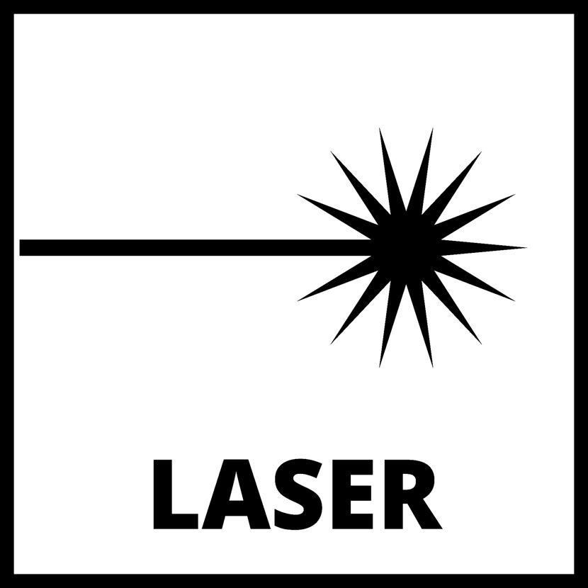 Lasersymbol mit Strahl und Beschriftung.