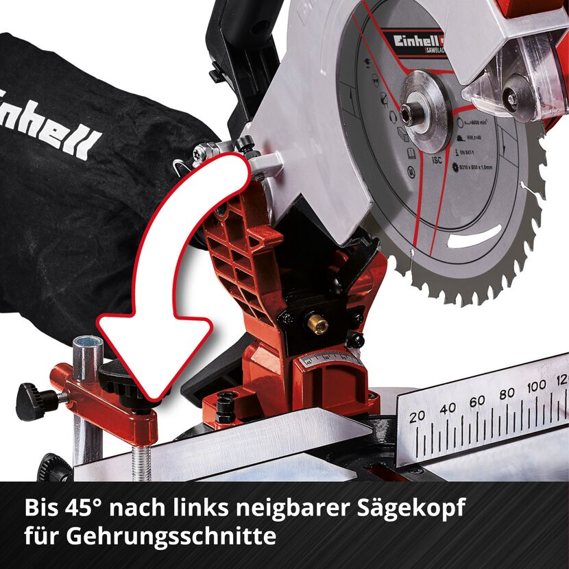 Einhell Akku-Kappsäge TE-MS 18/210 Li-Solo, Sägekopf bis 45° neigbar