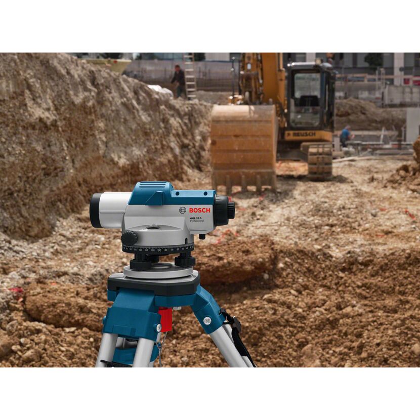 Bosch Nivelliergerät auf einem Stativ auf Baustelle