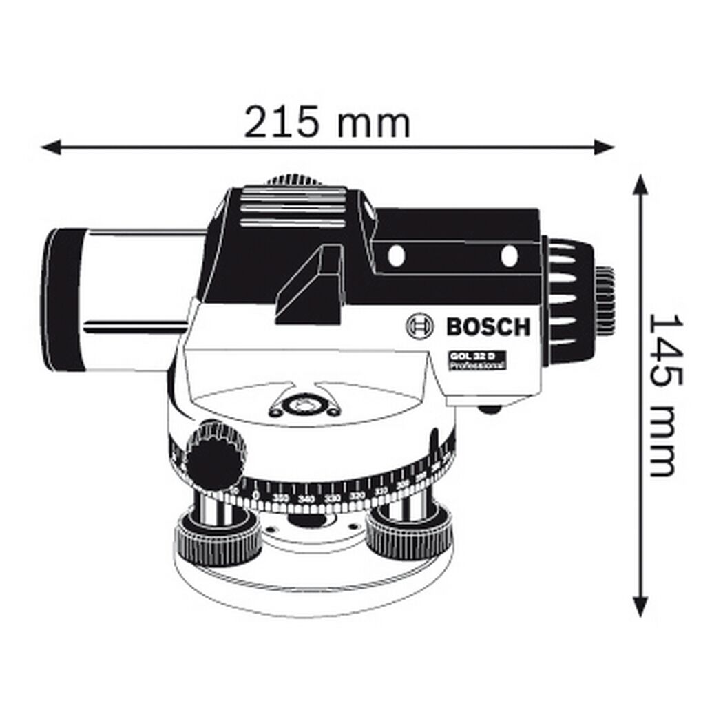 Bosch optisches Nivelliergerät GOL 32 D Professional mit Maßen