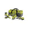 RYOBI Kombo-Set mit Akku-Bohrschrauber, -Stichsäge, -Winkelschleifer, -Multischleifer, 2 Akkus und Ladegerät