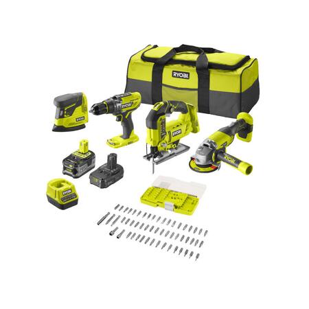 2. Bild von Combo Kit Akku-Schlagbohrschrauber, Winkelschleifer, Stichsäge, Delta-Vibrationsschleifer 'R18CK4F-252S' mit Akku, Werkzeugtasche und 55-teiligem Bit-Set