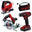 Einhell Akku-Maschinen-Set mit Stichsäge, Handkreissäge, Bohrschrauber und Tasche