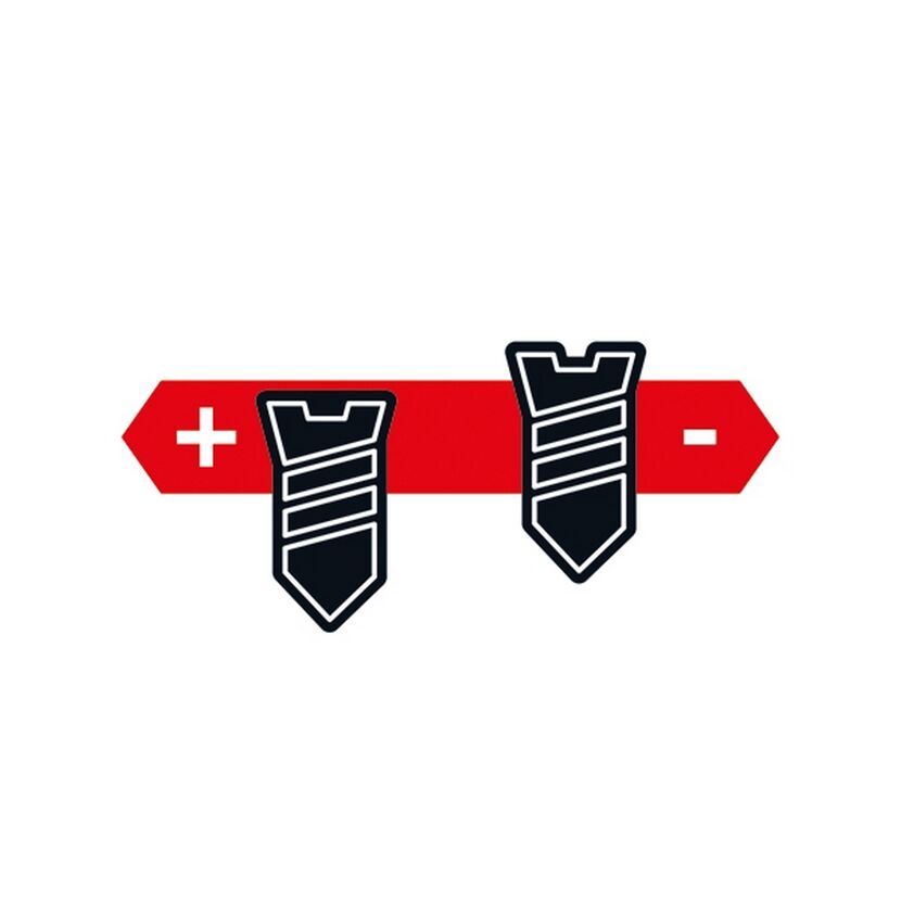 Zwei Schrauben, eine mit Plus, eine mit Minus