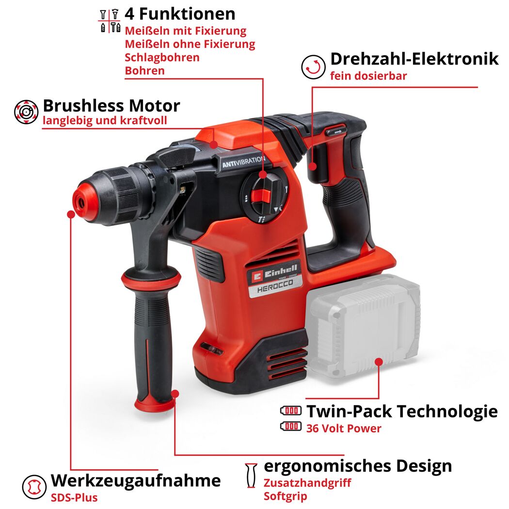 Akku-Bohrhammer Herocco rot