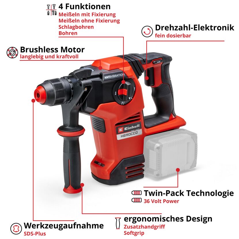 Akku-Bohrhammer Herocco rot