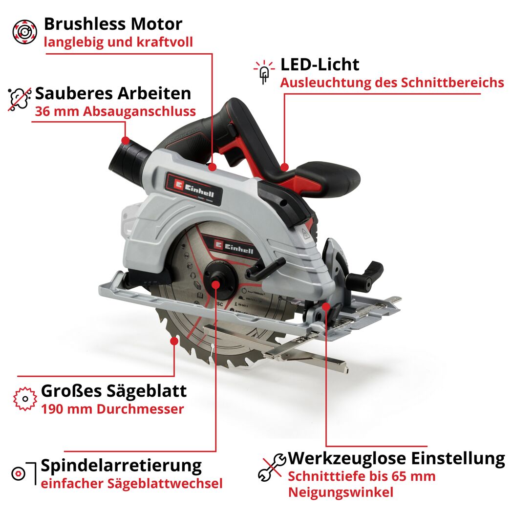 Akku-Handkreissäge 'TP-CS 18/190 Li BL - Solo' Ø 190 mm, ohne Akku