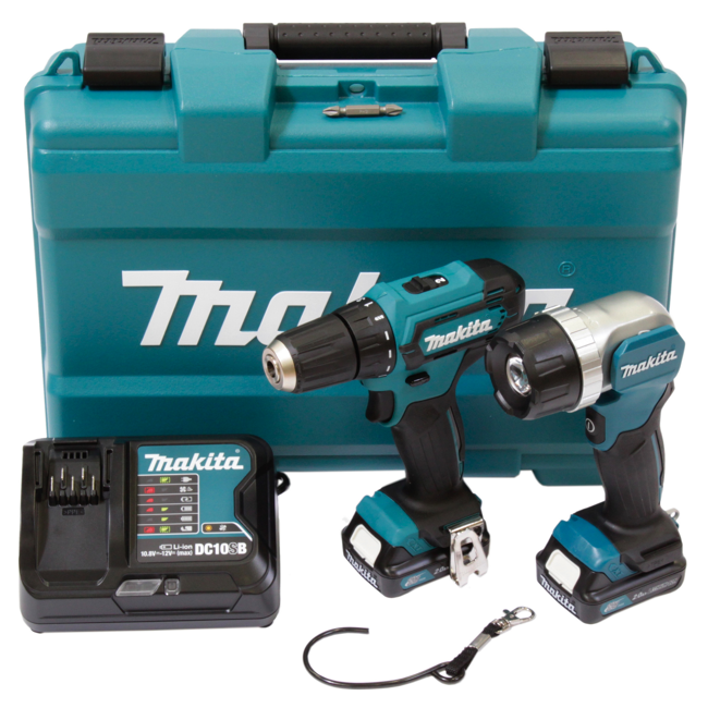 Bild von Combo Kit Akku-Bohrschrauber 'DF333DSAL1' mit 2 Akkus, mit LED-Akku-Handstrahler, 12 V