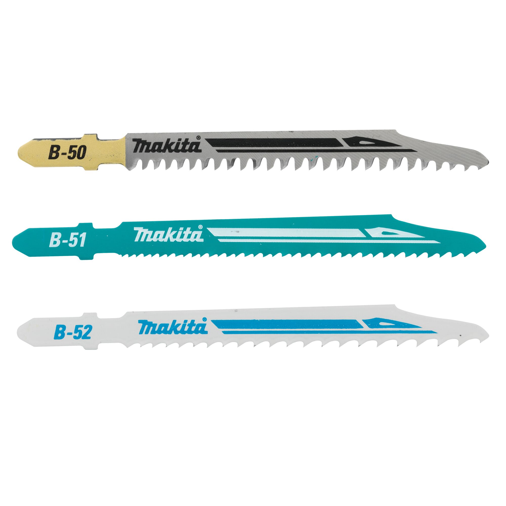 Drei Makita Stichsägeblätter B-50, B-51 und B-52
