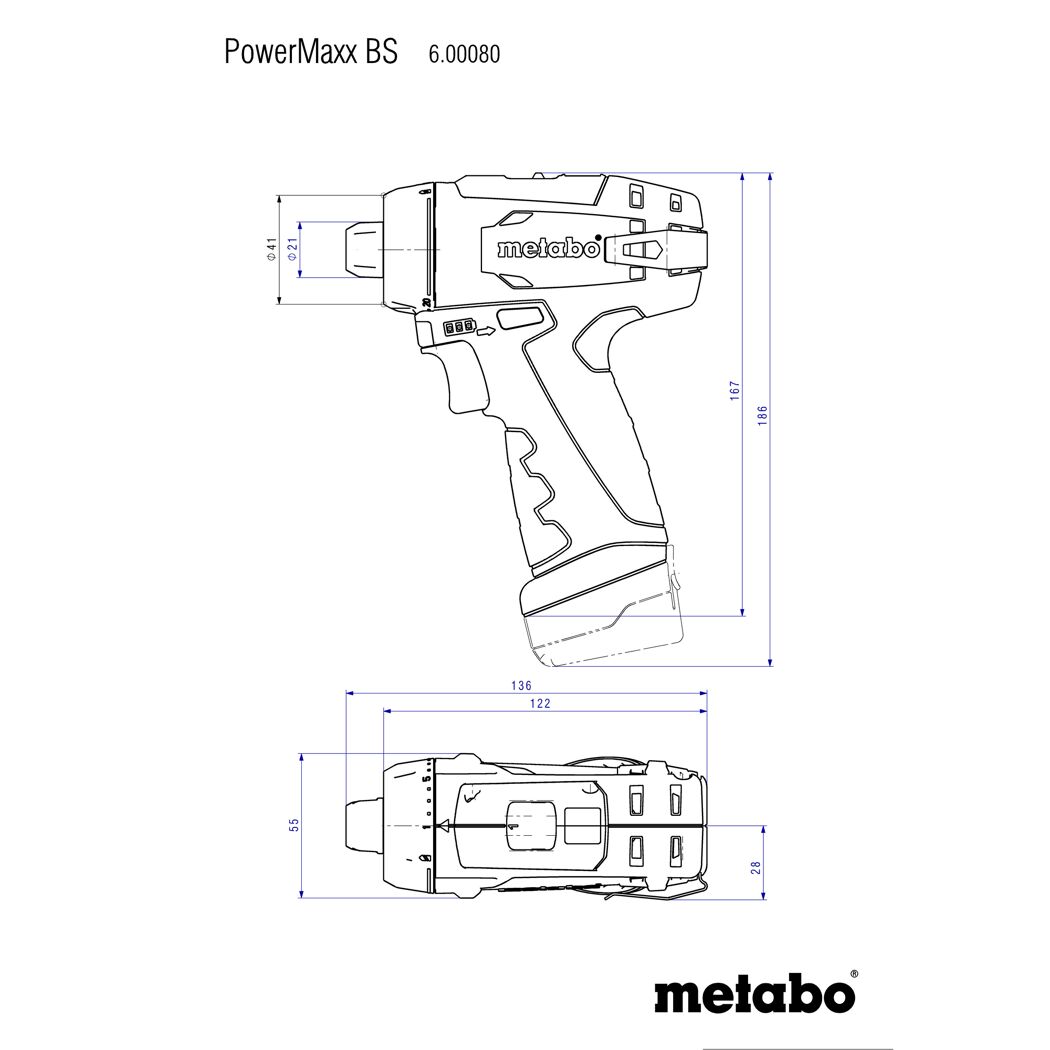 Metabo PowerMaxx BS Akku-Bohrschrauber mit Maßen