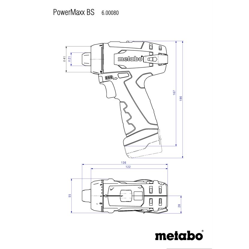 Metabo PowerMaxx BS Akku-Bohrschrauber mit Maßen