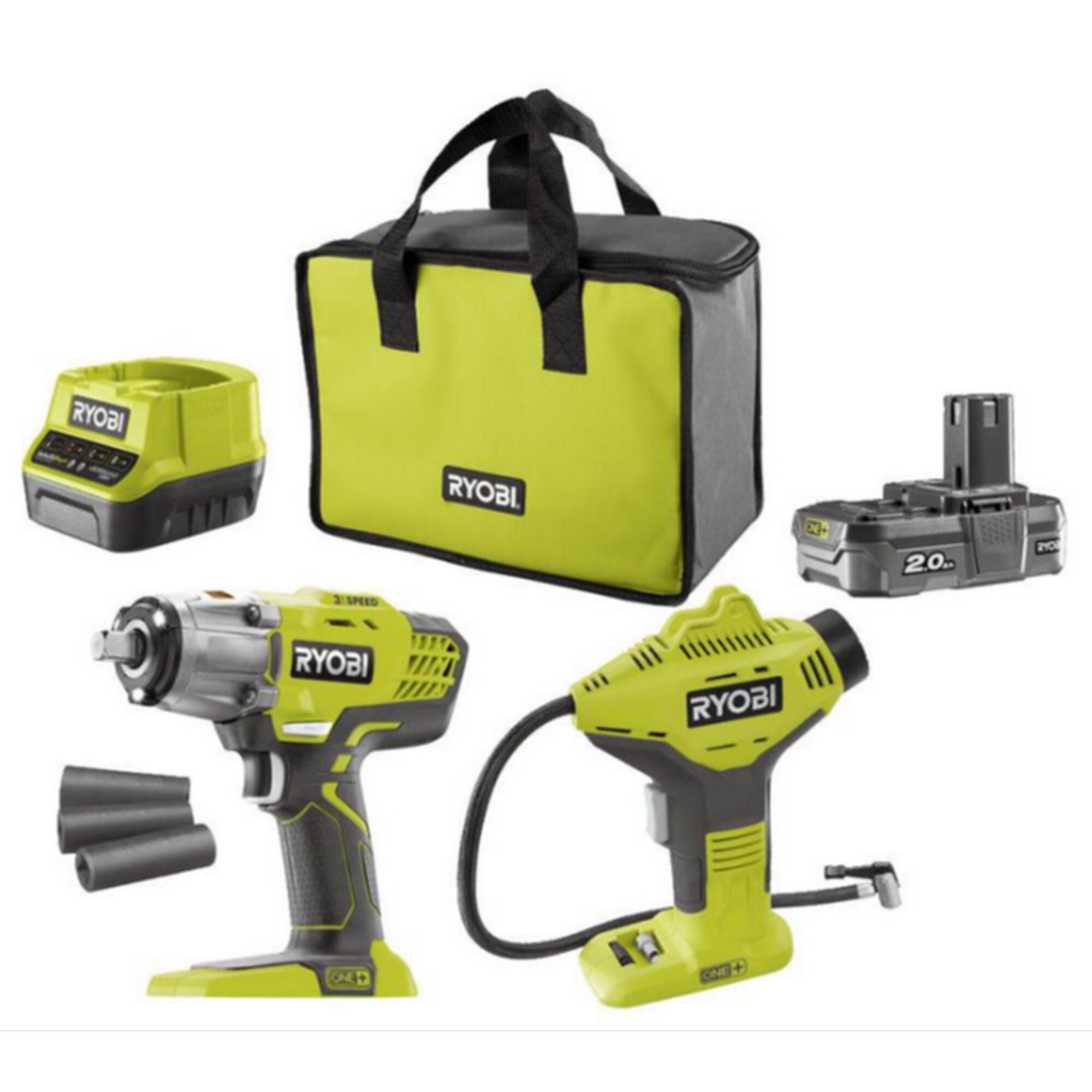 RYOBI Reifenwechselset mit Schlagschrauber und Kompressor